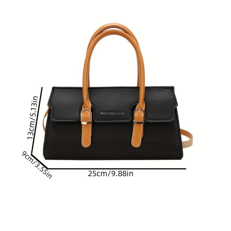 Top Handle Satchel Crossbody Bag Textured PU Leather Shoulder Bag