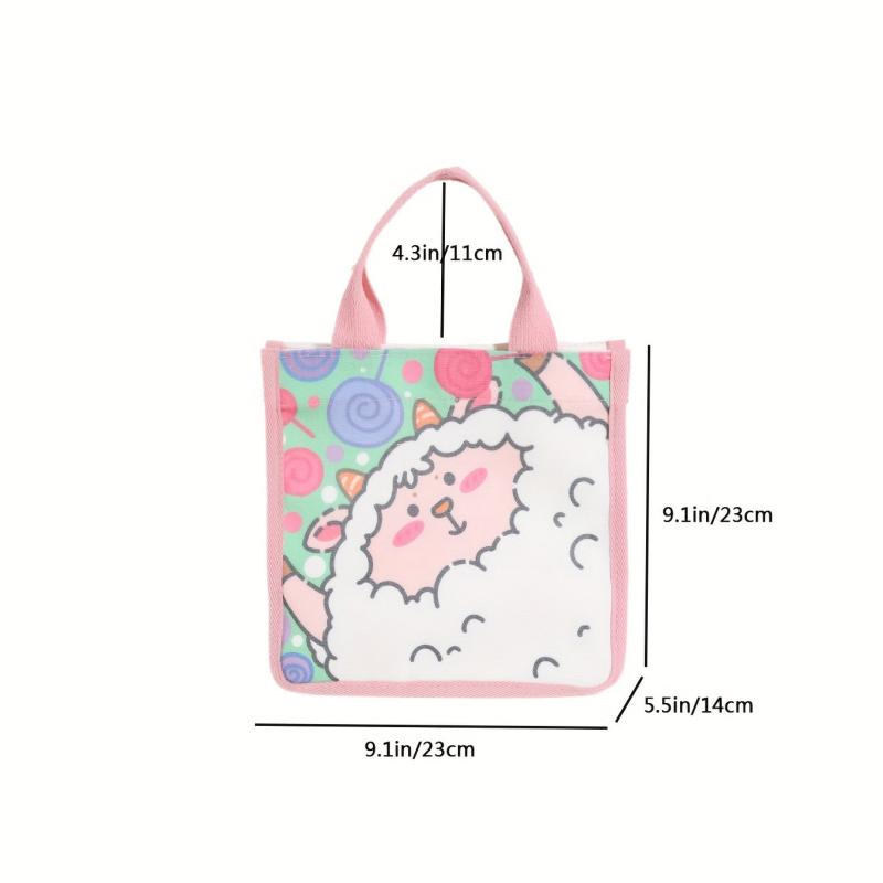 Cartoon Lamb Print Handbag Canvas Tote Bag for Shopping