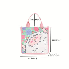 Cartoon Lamb Print Handbag Canvas Tote Bag for Shopping