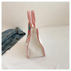 Cartoon Lamb Print Handbag Canvas Tote Bag for Shopping