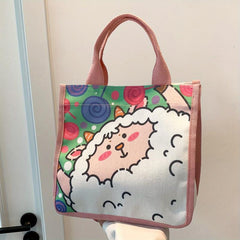 Cartoon Lamb Print Handbag Canvas Tote Bag for Shopping