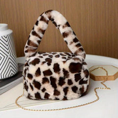 Leopard Pattern Plush Satchel Bag