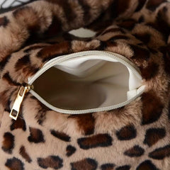 Leopard Pattern Plush Satchel Bag