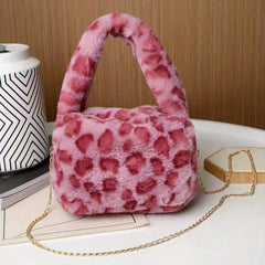 Leopard Pattern Plush Satchel Bag