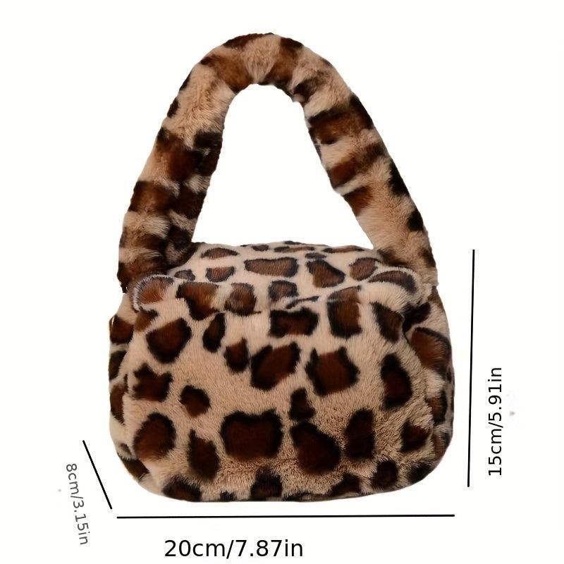Leopard Pattern Plush Satchel Bag