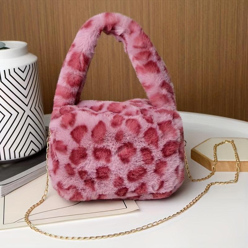Leopard Pattern Plush Satchel Bag