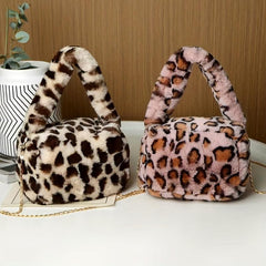 Leopard Pattern Plush Satchel Bag