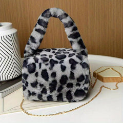 Leopard Pattern Plush Satchel Bag