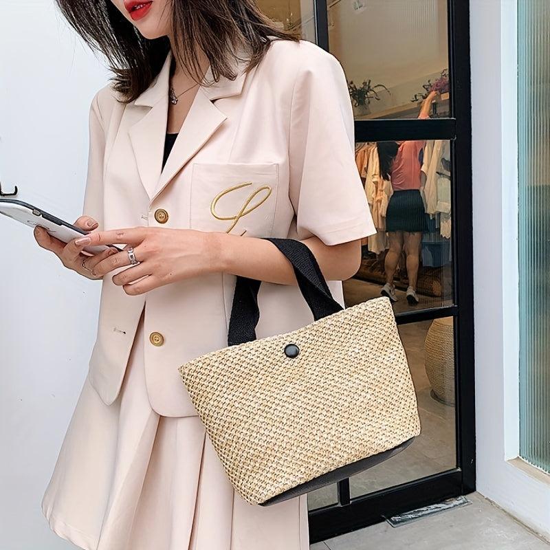 Straw Tote Satchel Bag Lightweight Travel Beach Storage Bag Women's Handbag
