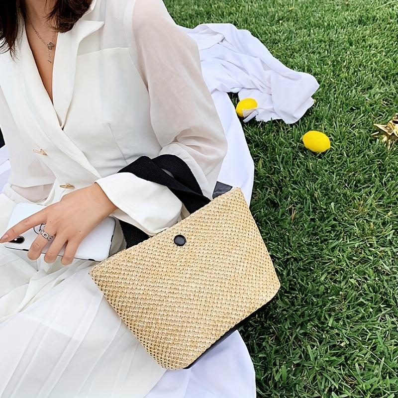 Straw Tote Satchel Bag Lightweight Travel Beach Storage Bag Women's Handbag