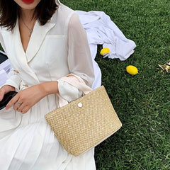 Straw Tote Satchel Bag Lightweight Travel Beach Storage Bag Women's Handbag