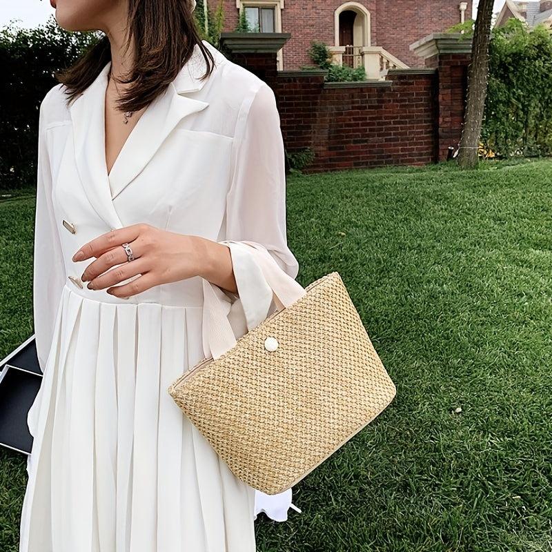 Straw Tote Satchel Bag Lightweight Travel Beach Storage Bag Women's Handbag