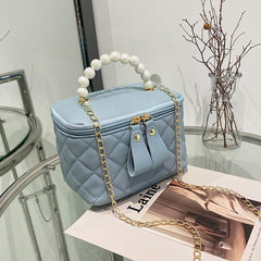 Argyle Quilted Crossbody Bag with Faux Pearl Handle