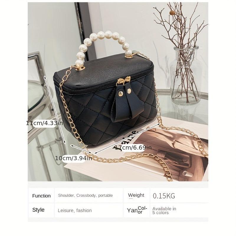 Argyle Quilted Crossbody Bag with Faux Pearl Handle
