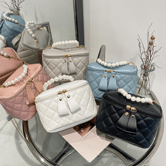 Argyle Quilted Crossbody Bag with Faux Pearl Handle