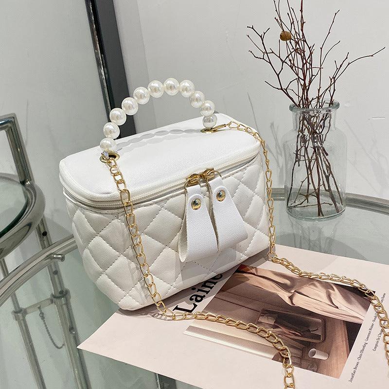 Argyle Quilted Crossbody Bag with Faux Pearl Handle