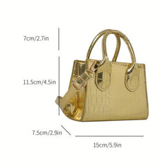Mini Croc Embossed Crossbody Bag Top Handle Metallic Square Purse