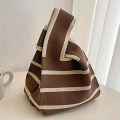 Striped Print Knitted Handbag Foldable Portable Casual Bag