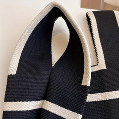 Striped Print Knitted Handbag Foldable Portable Casual Bag