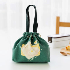Cartoon Pattern Canvas Hand Bag Portable Lunch Box Bag Drawstring Handbag