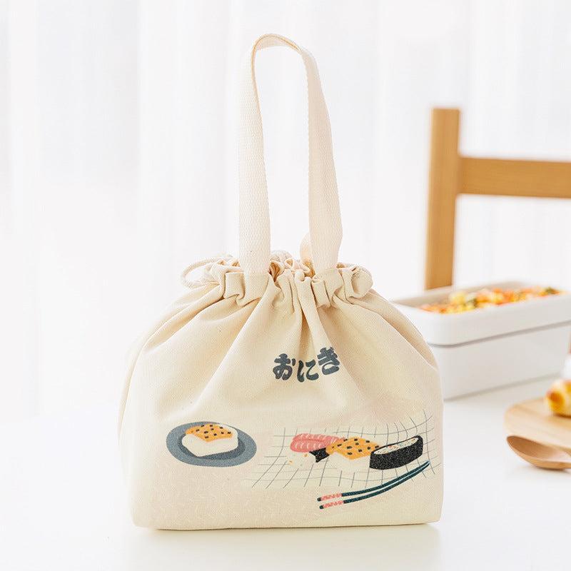 Cartoon Pattern Canvas Hand Bag Portable Lunch Box Bag Drawstring Handbag