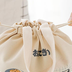 Cartoon Pattern Canvas Hand Bag Portable Lunch Box Bag Drawstring Handbag