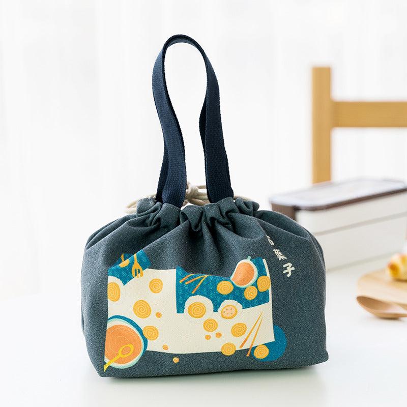Cartoon Pattern Canvas Hand Bag Portable Lunch Box Bag Drawstring Handbag
