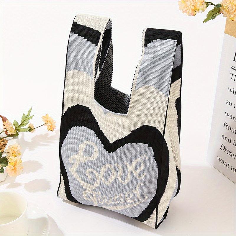 Handmade Crochet Bag Heart Pattern Wrist Bag For Women