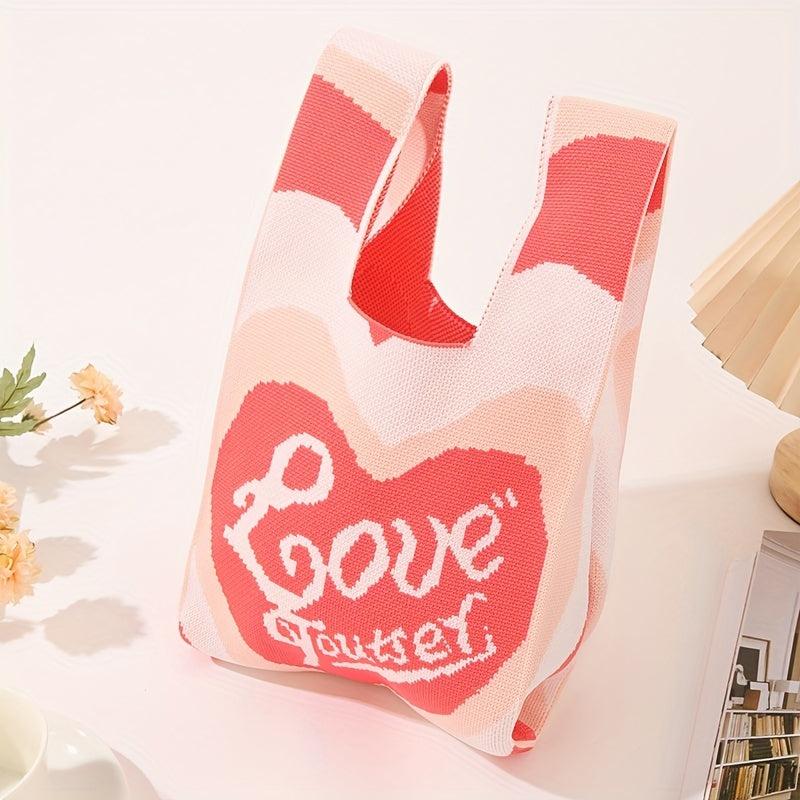 Handmade Crochet Bag Heart Pattern Wrist Bag For Women