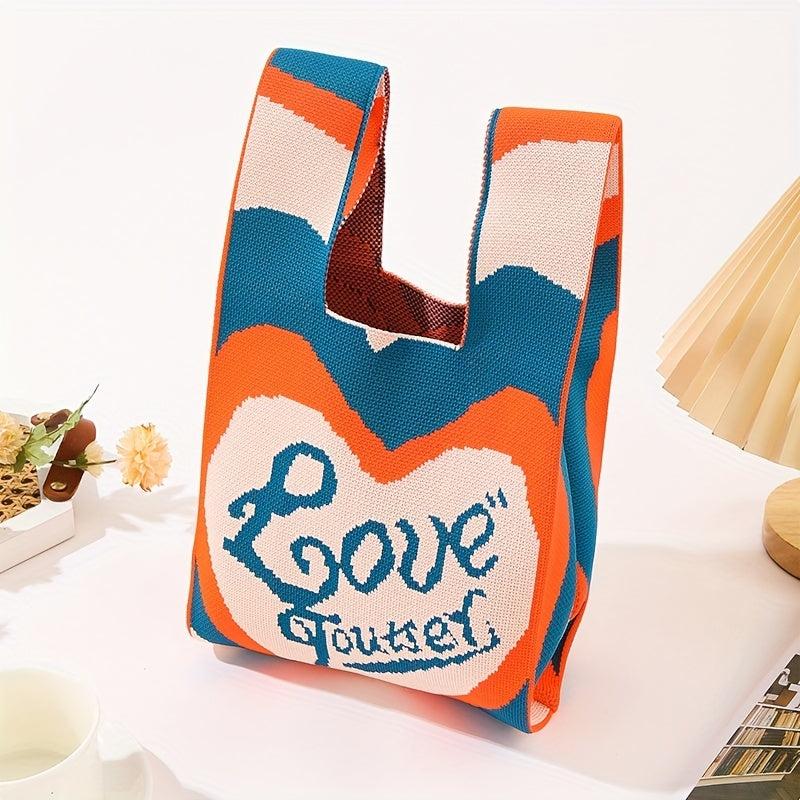 Handmade Crochet Bag Heart Pattern Wrist Bag For Women