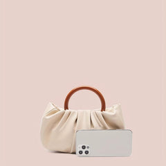 Cloud Ruched Handbags Round Handle Clutch Purse Faux Leather Bag