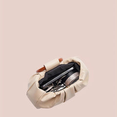 Cloud Ruched Handbags Round Handle Clutch Purse Faux Leather Bag