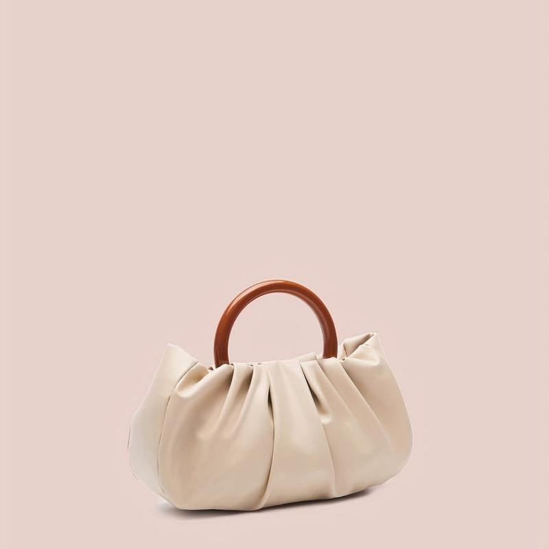 Cloud Ruched Handbags Round Handle Clutch Purse Faux Leather Bag