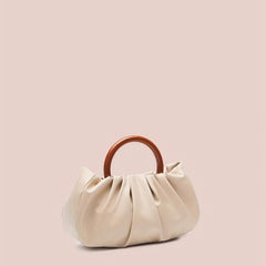 Cloud Ruched Handbags Round Handle Clutch Purse Faux Leather Bag