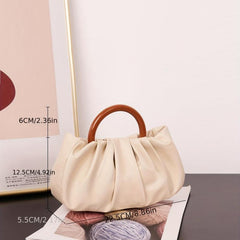 Cloud Ruched Handbags Round Handle Clutch Purse Faux Leather Bag