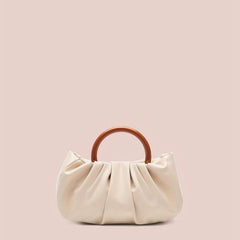Cloud Ruched Handbags Round Handle Clutch Purse Faux Leather Bag