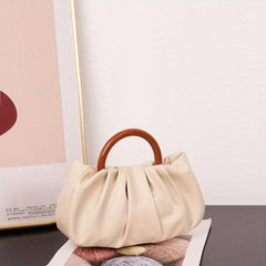 Cloud Ruched Handbags Round Handle Clutch Purse Faux Leather Bag