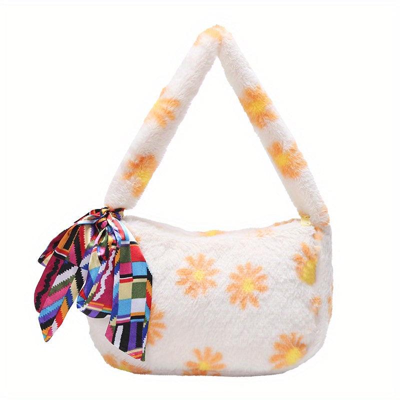 Flower Pattern Shoulder Bag Zipper Underarm Zipper Bag