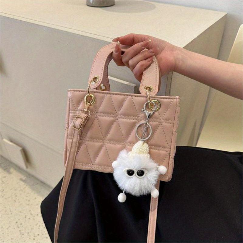 Mini Argyle Quilted Handbag Women Crossbody Bag Cartoon Plush Ball