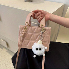 Mini Argyle Quilted Handbag Women Crossbody Bag Cartoon Plush Ball
