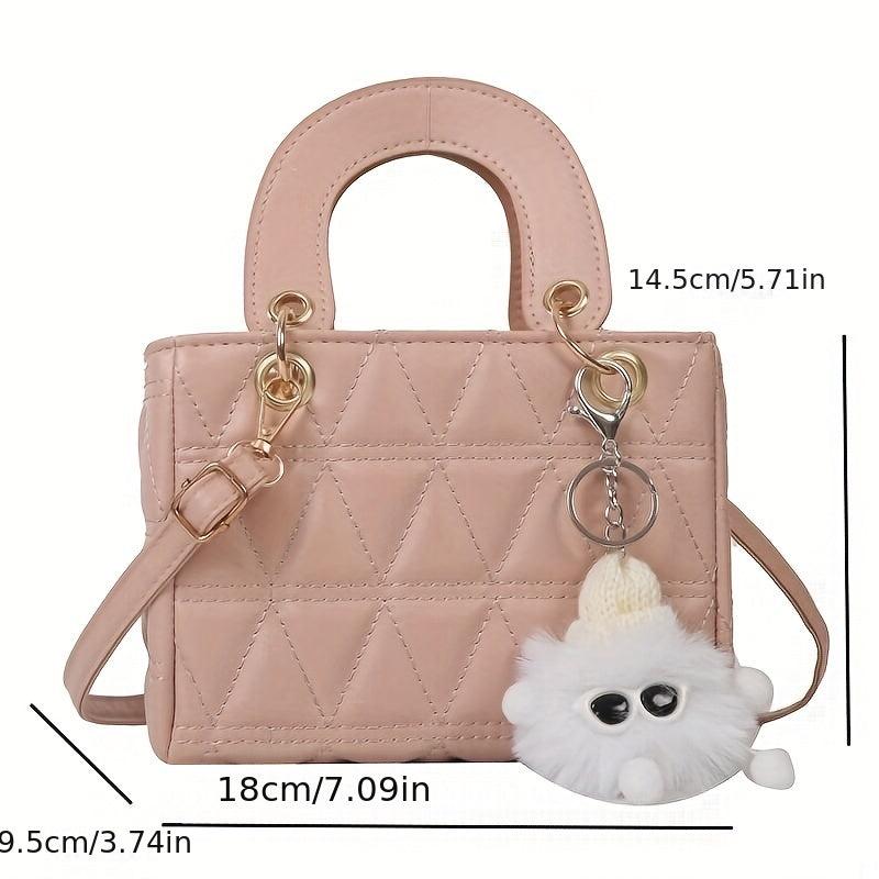 Mini Argyle Quilted Handbag Women Crossbody Bag Cartoon Plush Ball