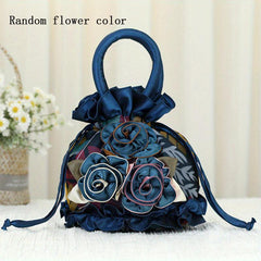 Floral Decor Drawstring Handbag Evening Phone Bucket Bag