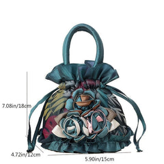 Floral Decor Drawstring Handbag Evening Phone Bucket Bag