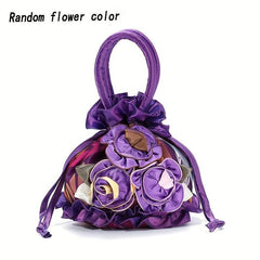 Floral Decor Drawstring Handbag Evening Phone Bucket Bag