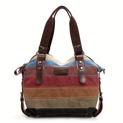 Rainbow Stripes Denim Handbag Large Capacity Crossbody Bag