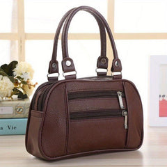 Vintage Solid Boston Handbag Zipper Satchel Bag For Work