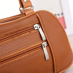 Vintage Solid Boston Handbag Zipper Satchel Bag For Work