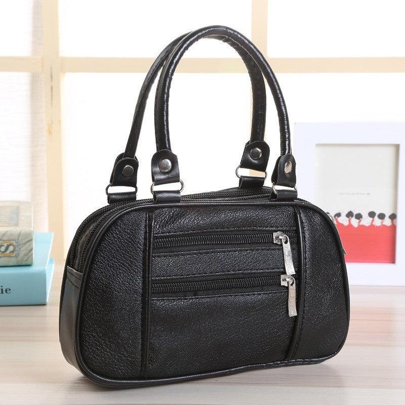 Vintage Solid Boston Handbag Zipper Satchel Bag For Work