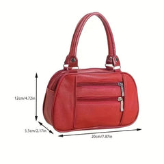 Vintage Solid Boston Handbag Zipper Satchel Bag For Work