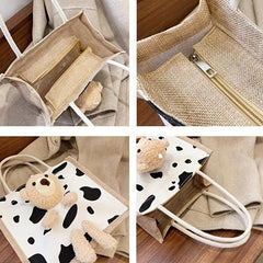 Plush Bear Doll Tote Bag - Cartoon Pattern Handbag